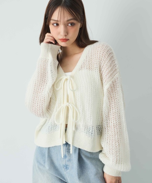 INGNI(イング)の「フロントリボンモヘアニットカーディガン(カーディガン/ボレロ・レディース・アイボリー/ブルー/ピンク/マスタード・M)」の2枚目の写真