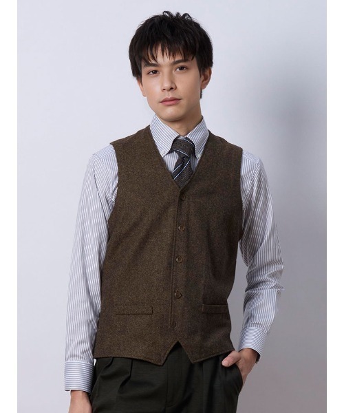 セール】TRANS CONTINENTS フロントクラシックニットジレ グレー