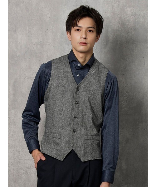 セール】TRANS CONTINENTS フロントクラシックニットジレ グレー