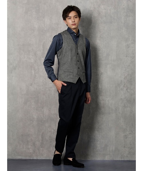 TRANS CONTINENTS フロントクラシックニットジレ グレー/ブラウン/カーキ/ネイビー（ベスト）｜Perfect Suit FActory（パーフェクトスーツファクトリー）