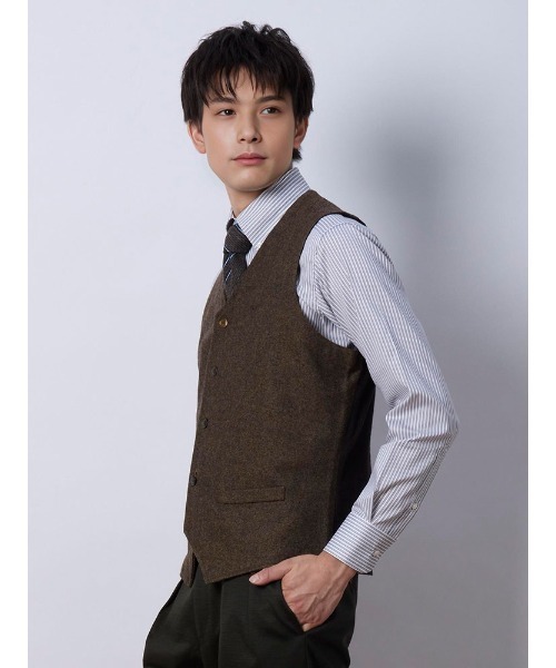 TRANS CONTINENTS フロントクラシックニットジレ グレー/ブラウン/カーキ/ネイビー（ベスト）｜Perfect Suit FActory（パーフェクトスーツファクトリー）