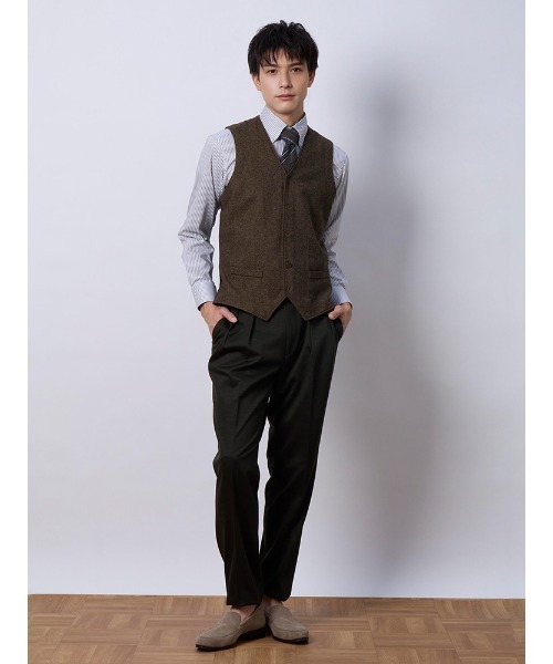 TRANS CONTINENTS フロントクラシックニットジレ グレー/ブラウン/カーキ/ネイビー（ベスト）｜Perfect Suit FActory（パーフェクトスーツファクトリー）