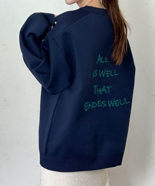 Per sist ence(パーシエンス)の「バックロゴデザイン ジャガードニットプルオーバー(ニット/セーター・レディース・ネイビー/グレー/アイボリー/ブラック・FREE)」の1枚目の写真