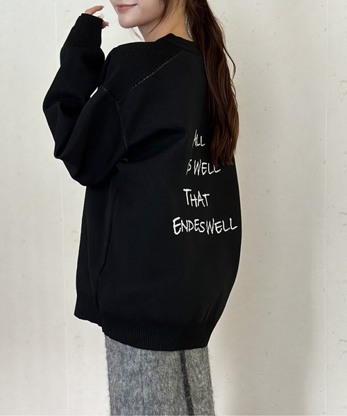 Per sist ence(パーシエンス)の「バックロゴデザイン ジャガードニットプルオーバー(ニット/セーター・レディース・ネイビー/グレー/アイボリー/ブラック・FREE)」の3枚目の写真