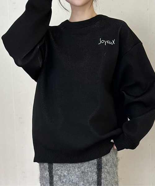 セール】手書き風ロゴバックデザイン ジャガードニットプルオーバー