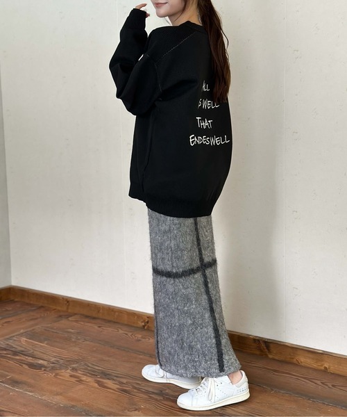 Per sist ence(パーシエンス)の「バックロゴデザイン ジャガードニットプルオーバー(ニット/セーター・レディース・ネイビー/グレー/アイボリー/ブラック・FREE)」の12枚目の写真