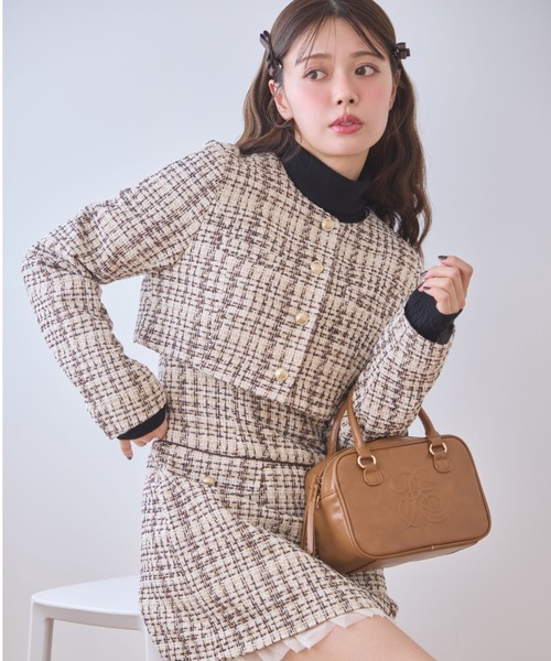 one after another NICE CLAUP(ワンアフターアナザーナイスクラップ)の「ツイードショートジャケット(ノーカラージャケット・レディース・ベージュ/ホワイト/ピンク・FREE)」の20枚目の写真
