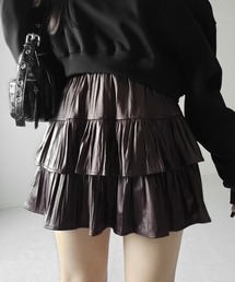 me+em select（ミームセレクト）の「※※【 インパン裏地付 】ダブルフリルフェイクレザーミニスカート ／ double frill fake leather mini skirt（スカート）」
