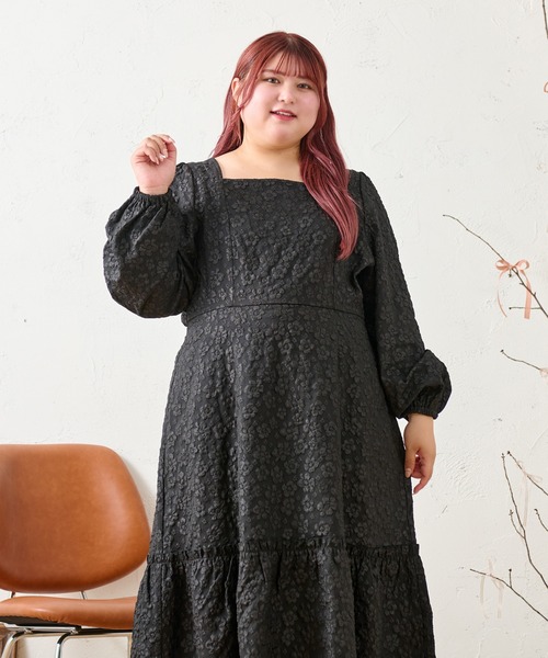 正規品♡ネコジャガードワンピース＆レギンス Louiosy（ルオシー）の「【大きいサイズ】フラワージャガード