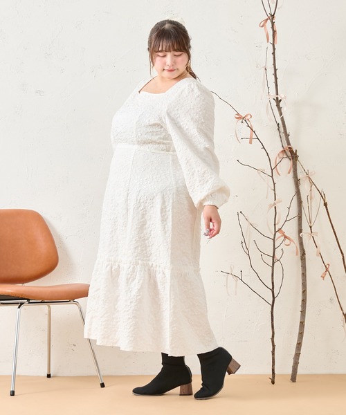 DIDDI MODA✨フラワージャガードワンピース アイボリー フリーサイズ