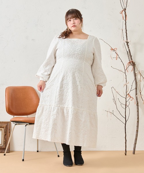 大きいサイズ！super Beautyジャガード フラワーワンピース44 セール】【大きいサイズ】フラワージャガードワンピース（ワンピース