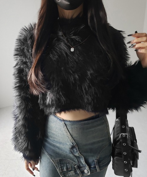 me+em select(ミームセレクト)の「【 2color 】ボリュームスリーブショートトロミシャギーニット / Volume sleeve short toromi shaggy knit(ニット/セーター・レディース・ホワイト/ブラック・FREE)」の15枚目の写真