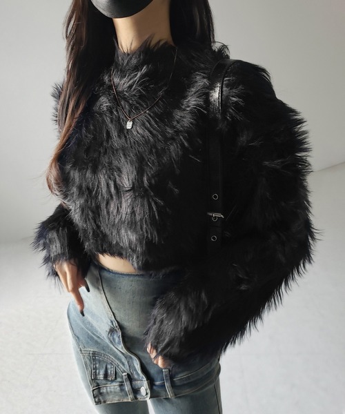 me+em select(ミームセレクト)の「【 2color 】ボリュームスリーブショートトロミシャギーニット / Volume sleeve short toromi shaggy knit(ニット/セーター・レディース・ホワイト/ブラック・FREE)」の16枚目の写真