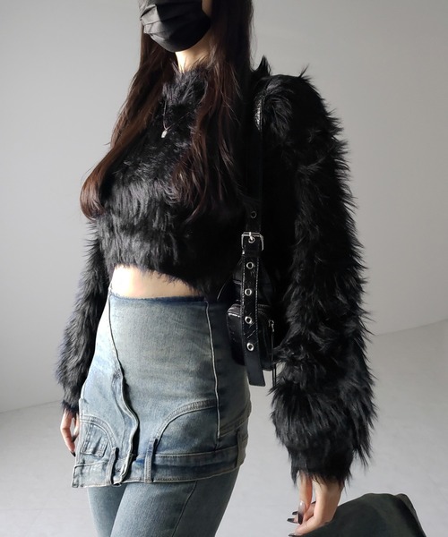 me+em select(ミームセレクト)の「【 2color 】ボリュームスリーブショートトロミシャギーニット / Volume sleeve short toromi shaggy knit(ニット/セーター・レディース・ホワイト/ブラック・FREE)」の18枚目の写真