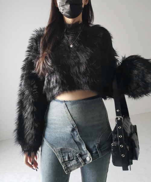 me+em select(ミームセレクト)の「【 2color 】ボリュームスリーブショートトロミシャギーニット / Volume sleeve short toromi shaggy knit(ニット/セーター・レディース・ホワイト/ブラック・FREE)」の19枚目の写真