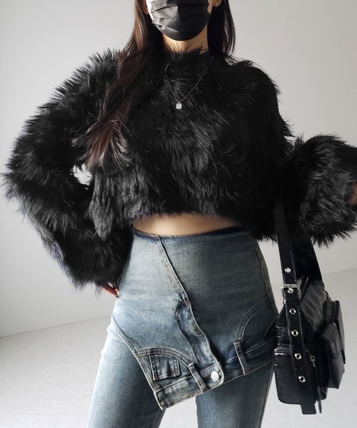 me+em select(ミームセレクト)の「【 2color 】ボリュームスリーブショートトロミシャギーニット / Volume sleeve short toromi shaggy knit(ニット/セーター・レディース・ホワイト/ブラック・FREE)」の22枚目の写真