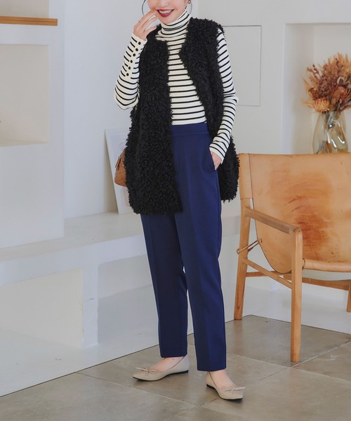 KOBE LETTUCE（コウベレタス）の「袖ボタンリブニットトップス（ニット/セーター・レディース・アイボリー/ブラック/ホワイト×ブラック/グレー/レッド/ブラウン・M）」の10枚目の写真