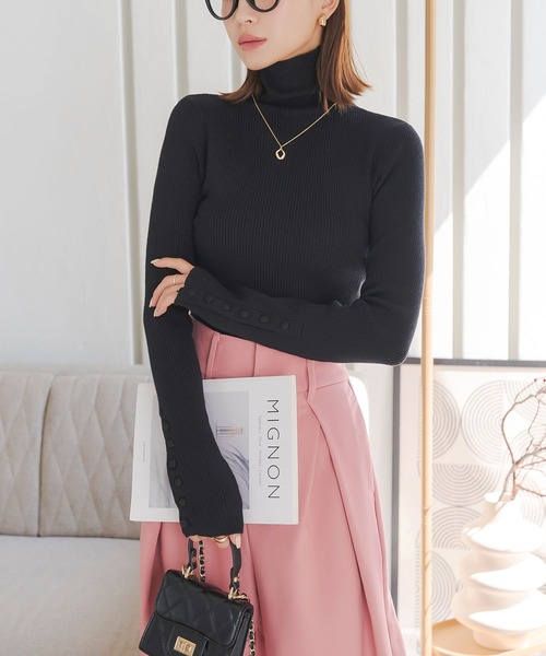 KOBE LETTUCE（コウベレタス）の「袖ボタンリブニットトップス（ニット/セーター・レディース・アイボリー/ブラック/ホワイト×ブラック/グレー/レッド/ブラウン・M）」の11枚目の写真