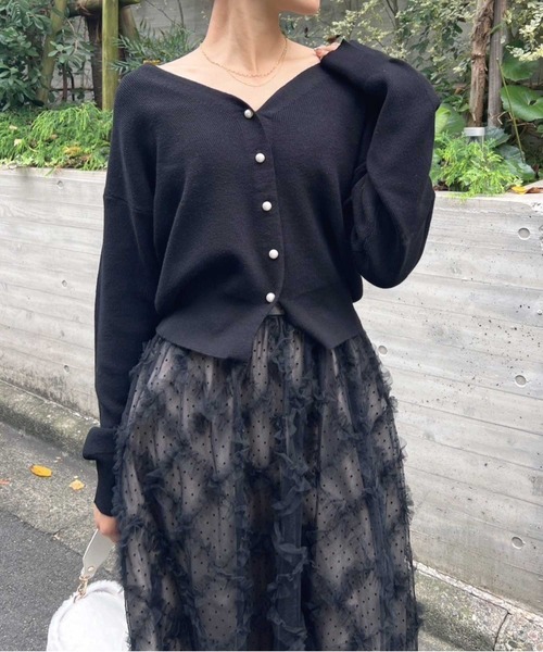 NOELA(ノエラ)の「ドットチュールスカート×コンパクトカーデセット(ワンピース・レディース・ピンク/ブラック/オフホワイト・S/M)」の6枚目の写真