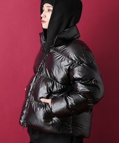 GDベルト付きフェイクレザーショートダウンコート（ダウンジャケット