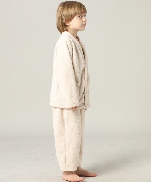 キッズ 長袖テディなモコモコ前開きパステルルームウェア 上下2点