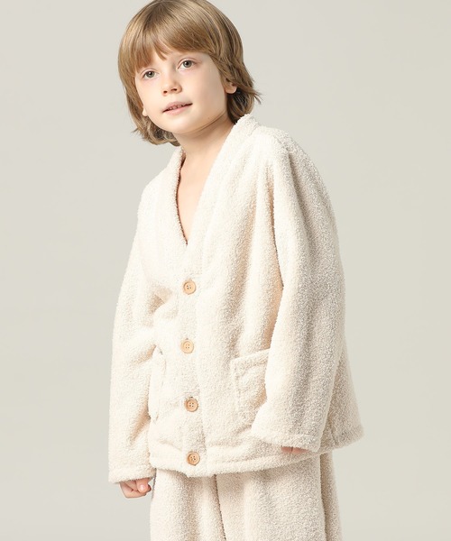 キッズ 長袖テディなモコモコ前開きパステルルームウェア 上下2点