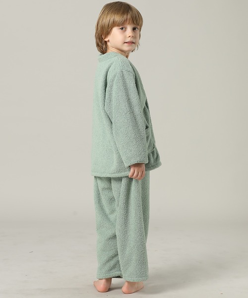 キッズ 長袖テディなモコモコ前開きパステルルームウェア 上下2点