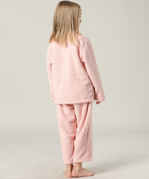 キッズ 長袖テディなモコモコ前開きパステルルームウェア 上下2点