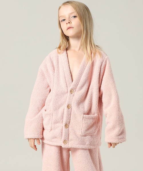 キッズ 長袖テディなモコモコ前開きパステルルームウェア 上下2点