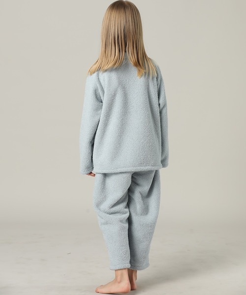 キッズ 長袖テディなモコモコ前開きパステルルームウェア 上下2点