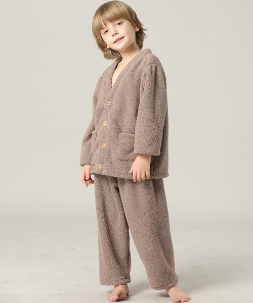 【即日発送‼️】テディベア ルームウェアセット キッズ 長袖テディなモコモコ前開きパステルルームウェア 上下2点