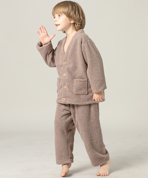 セール】キッズ 長袖テディなモコモコ前開きパステルルームウェア 上下