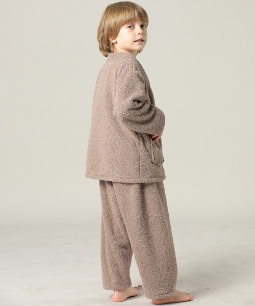 ルームウェア・パジャマ dokutama キッズ 長袖テディなモコモコ前開きパステルルームウェア 上下2点