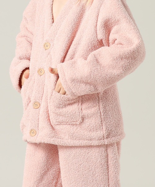 セール】キッズ 長袖テディなモコモコ前開きパステルルームウェア 上下