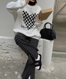 千鳥柄フロントスリットニットフレアパンツ