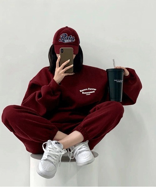 【セール】ビッグシルエットクルースウェット＆スウェットワイドパンツ ルームウェア セットアップ（ルームウェア/パジャマ）｜gossip！ロサンゼルス（ゴシップロサンゼルス）