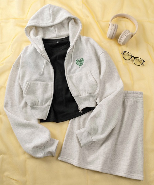 セール】【85】【セットアップ】ショート丈 ジップパーカー