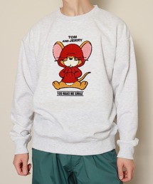 【TOM & JERRY/トムとジェリー】ユニセックス ダンボールスウェット/袖2本ライン/さがら刺繍/アップリケ刺繍