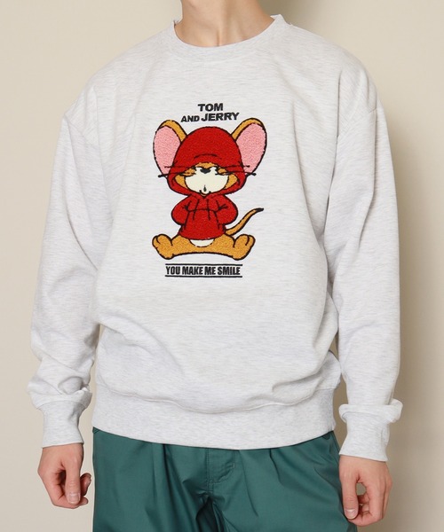 Tom&Jerry(トムアンドジェリー)の「【TOM & JERRY/トムとジェリー】ユニセックス ダンボールスウェット/袖2本ライン/さがら刺繍/アップリケ刺繍(スウェット・レディース・ホワイト系3/ホワイト系1/サックスブルー系1/ホワイト系2/ブルーグリーン/ベージュ系1/ブラック系3/ブラック系2/ブラック系1/サックスブルー系2/ベージュ系2/ホワイト系4・M/LL/L)」の5枚目の写真