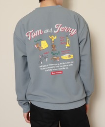 【TOM & JERRY/トムとジェリー】ユニセックス ダンボールスウェット/袖2本ライン/さがら刺繍/アップリケ刺繍