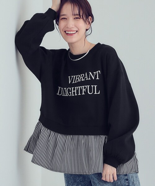 Cutie Blonde(キューティーブロンド)の「【あったか】裾レイヤード風裏起毛スウェット(スウェット・レディース・ライトグレー/ブラック・01/02/03/04)」の1枚目の写真