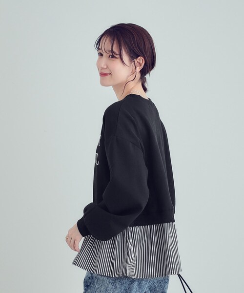 Cutie Blonde(キューティーブロンド)の「【あったか】裾レイヤード風裏起毛スウェット(スウェット・レディース・ライトグレー/ブラック・01/02/03/04)」の4枚目の写真