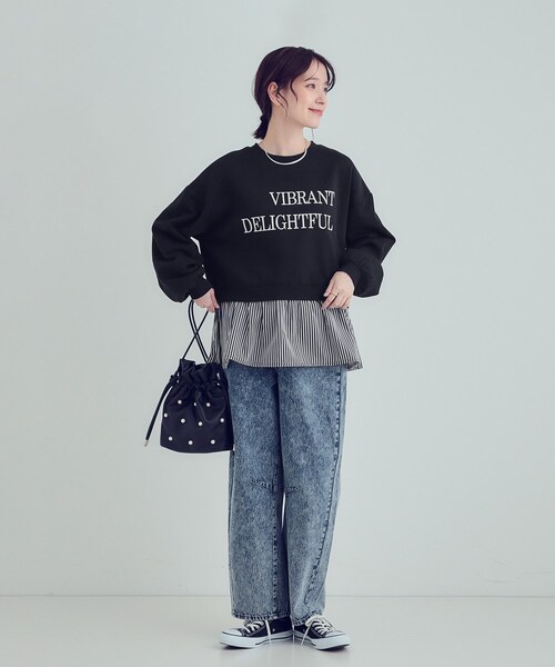 Cutie Blonde(キューティーブロンド)の「【あったか】裾レイヤード風裏起毛スウェット(スウェット・レディース・ライトグレー/ブラック・01/02/03/04)」の5枚目の写真