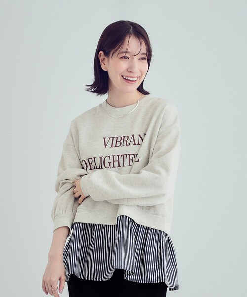 Cutie Blonde(キューティーブロンド)の「【あったか】裾レイヤード風裏起毛スウェット(スウェット・レディース・ライトグレー/ブラック・01/02/03/04)」の8枚目の写真