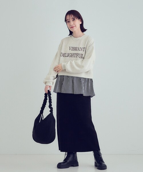 Cutie Blonde(キューティーブロンド)の「【あったか】裾レイヤード風裏起毛スウェット(スウェット・レディース・ライトグレー/ブラック・01/02/03/04)」の9枚目の写真