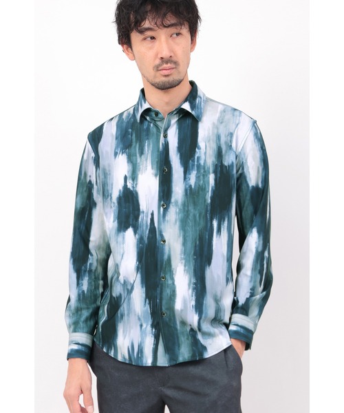 HIGH STREET(ハイストリート)の「HIGH STREET∴ハイテンションFlow paintingプリントシャツ(シャツ/ブラウス・メンズ・ネイビー/ワイン・S/LL/L/M)」の2枚目の写真