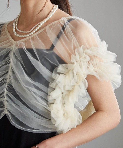 RANAN(ラナン)の「【2点セット】マルチWAYフリルチュールボレロセット(パンツドレス・レディース・ブラック/グレー/ブラック×ホワイト・LL/L/M)」の4枚目の写真