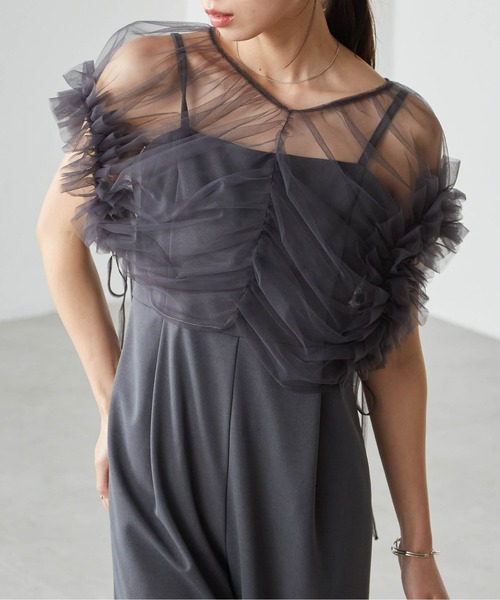 RANAN(ラナン)の「【2点セット】マルチWAYフリルチュールボレロセット(パンツドレス・レディース・ブラック/グレー/ブラック×ホワイト・LL/L/M)」の6枚目の写真