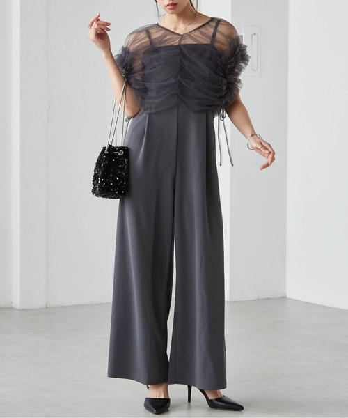 RANAN(ラナン)の「【2点セット】マルチWAYフリルチュールボレロセット(パンツドレス・レディース・ブラック/グレー/ブラック×ホワイト・LL/L/M)」の8枚目の写真