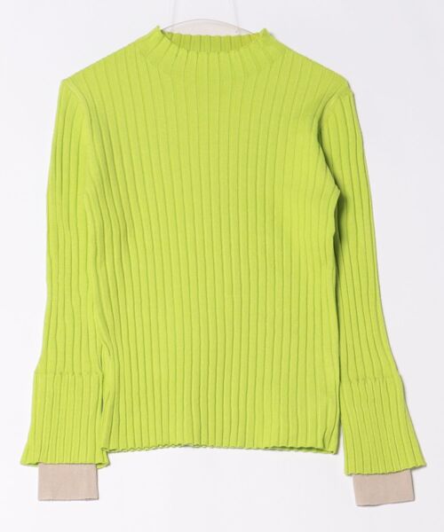 Q（キュー）の「配色リブニット（ニット/セーター・レディース・ブラック/ライトグレー/ライム・MEDIUM）」の6枚目の写真